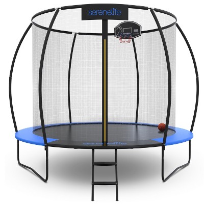 SereneLife 10ft Pumpkin Recreational Trampoline with Inner Safety Net Enclosure SLTRMPK10BL - Blue