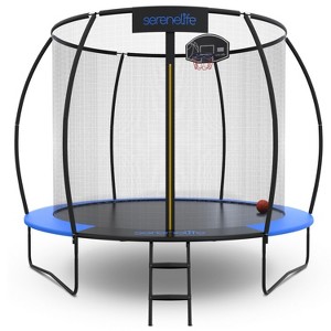 SereneLife 10ft Pumpkin Recreational Trampoline with Inner Safety Net Enclosure SLTRMPK10BL - Blue - 1 of 4
