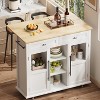Mobile Kitchen Island Cart with Storage & Drop Leaf - Rolling Kitchen Cabinet with Drawer, Shelf & Spice Rack, Wood Dining Room Furniture - 3 of 4