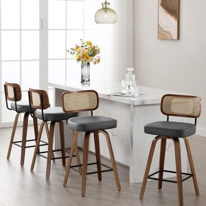Bekrvio 26"/29" Mid-Century Modern Swivel Bar Stools Set of 1/2/3/4- Faux Leather Upholstered with Back and Bent Wood Legs,Ideal for Kitchen Island - 1 of 4
