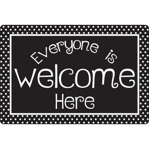 Smart Poly® Welcome Mat with Slip Resistant Backing, 15.5" x 23.5", Black and White Dots Everyone is Welcome Here - 1 of 4