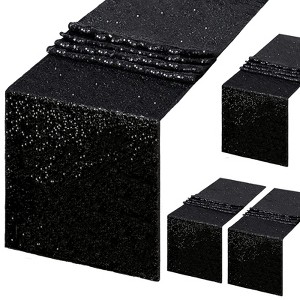 Wikineon Black Sequin Table Runner 4 Pack 12x72Inch Glitter Easter Decoration Sparkly Black Table Fabric for Birthday Outdoor Dining Party Decoration - 1 of 4