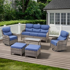 Belord 6 Pieces Outdoor Patio Furniture Set, 6-Inch Extra Thick Cushions High Back Patio Furniture Set with Swivel Chairs, Outdoor Conversation Set - 1 of 4