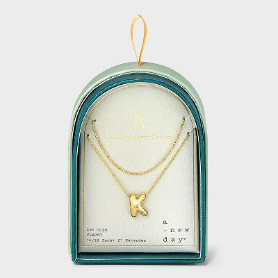 14K Gold Dipped Initial Bubble Multi-Strand Pendant Necklace - A New Day™ Gold