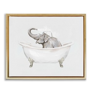 Stupell Industries Happy Elephant Splashing Bathtub Black Floater Framed Canvas Wall Art - 1 of 4
