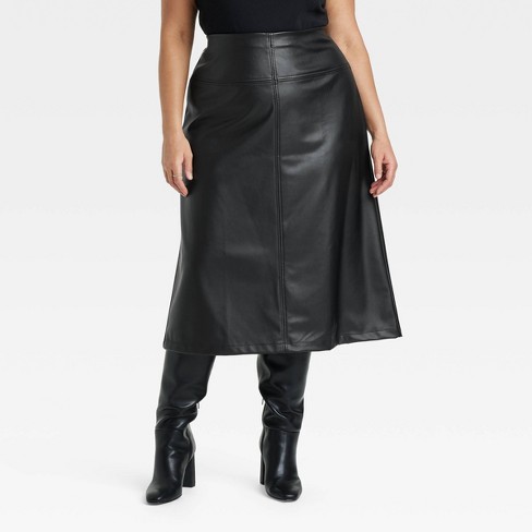 Women s Faux Leather Midi Skirt A New Day Black 20 Target