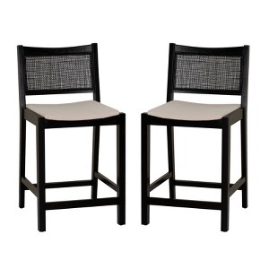 Powell Set of 2 Bessie Cane Counter Height Barstools Black - 1 of 4