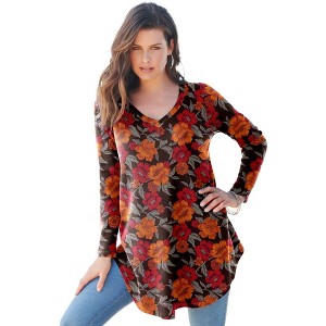 Roaman's Women's Plus Size V Neck Thermal Swing Tunic - 1 of 4