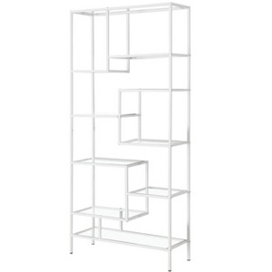 Bookshelf, Bookcase, Etagere, 72"h, Office, Bedroom, Clear Tempered Glass, White Metal, Contemporary, Modern - 1 of 4