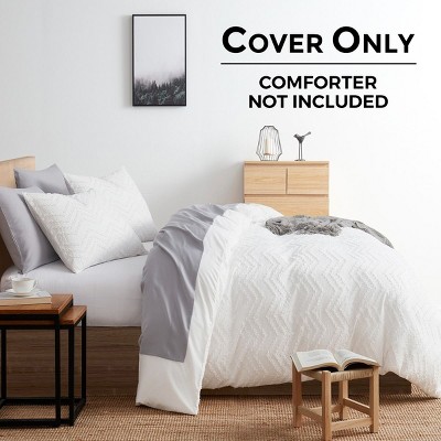 King Size White Chevron Pintuck Microfiber Duvet Cover Set