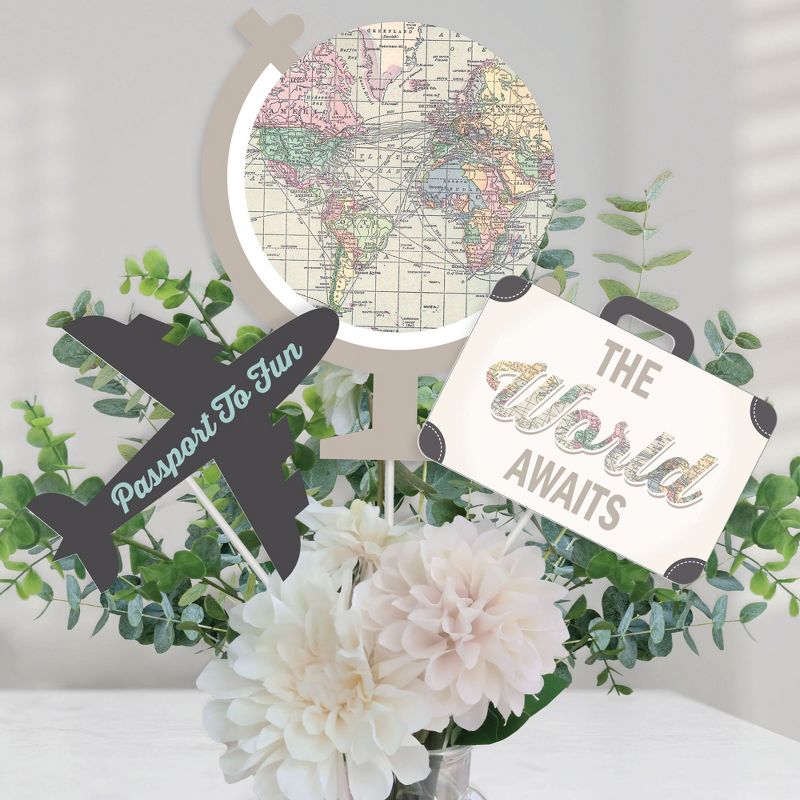 Big Dot of Happiness World Awaits - Travel Themed Party Centerpiece Sticks - Table Toppers - Set of 15, 1 of 10