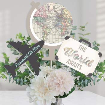 Big Dot of Happiness World Awaits - Travel Themed Party Centerpiece Sticks - Table Toppers - Set of 15