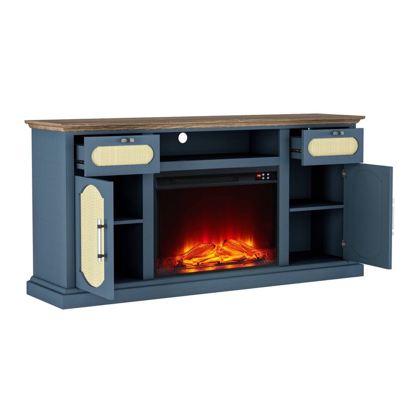62&#34; Fabric Style TV Stand for TVs up to 65&#34; with Electric Fireplace Navy - Festivo, 4 of 9