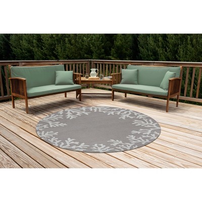Hand-Tufted Coral Motif Indoor/Outdoor Round Rug in Silver