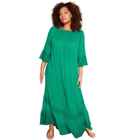 June + Vie By Roaman's Women's Plus Size Off-the-shoulder Sundrop Maxi  Dress - 22/24, Green : Target