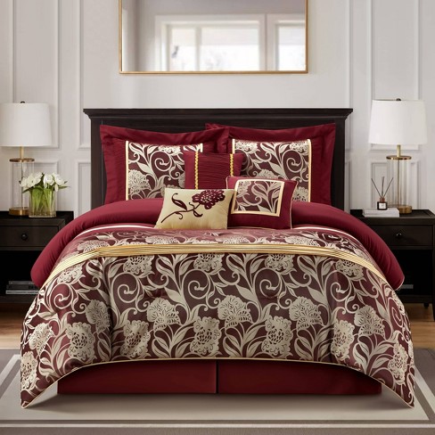 Nanshing outlets Angela 7-Piece Comforter Set, Red, California King