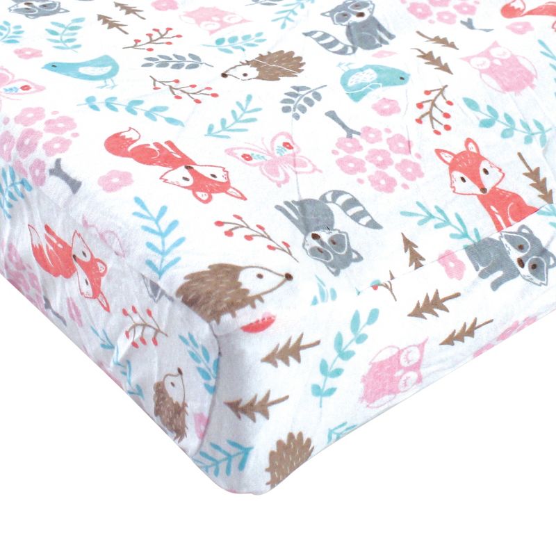 Hudson Baby Infant Girl Cotton Changing Pad Cover, Woodland Fox, One Size, 4 of 5