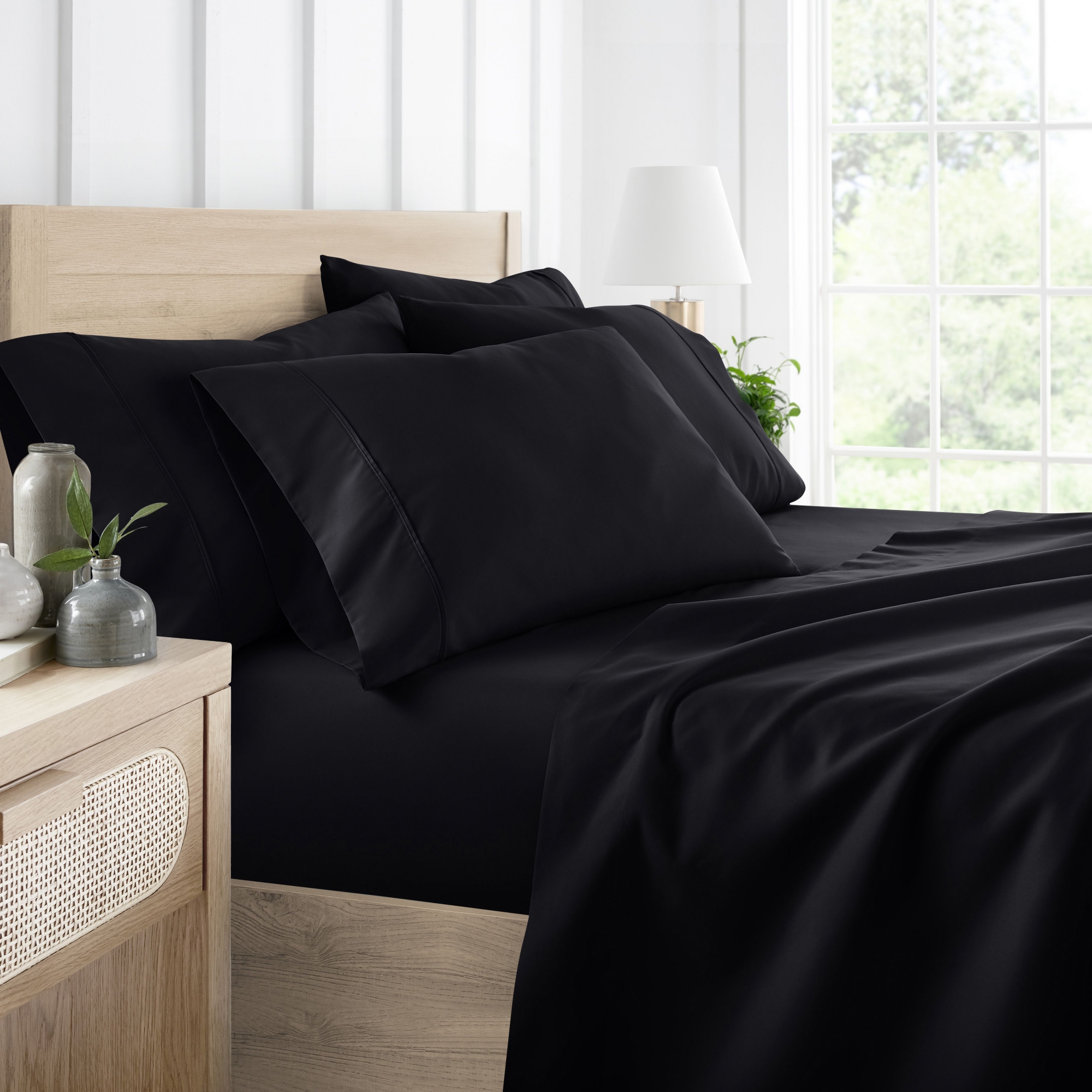 Solid 6 Piece Sheet Set - Ultra Soft, Deep Pocket - Becky Cameron (Extra Pillow Cases!), Black, Queen