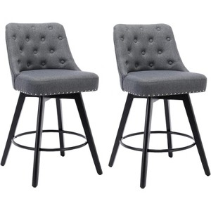 Jojoka Swivel Bar Stools with Back,Counter Height Set of 2,26" H Faux Leather Upholstered Barstools for Kitchen Island - 1 of 4
