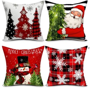 Christmas Pillow Covers 18''x18'', Set of 4, Christmas Patterns Christmas Tree, Snowman, Snowflakes - 1 of 4