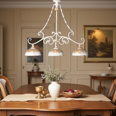 Handcrafted Rustic Pendant Light, Vintage Farmhouse Chandelier, 3-Light Ceiling Fixture, Distressed White & Gold Metal