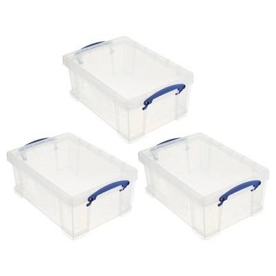 Really Useful Box Stackable 9 Liter Plastic Storage Container Bin with Snap Lid and Built-In Clip Lock Handles for Home & Office Organization