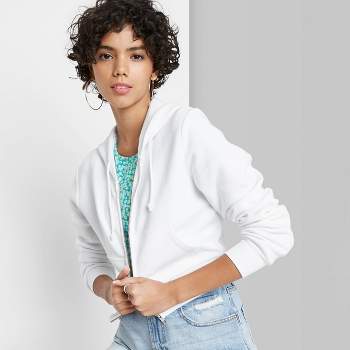 Women's Cropped Zip-Up Hoodie - Wild Fable™ White XS