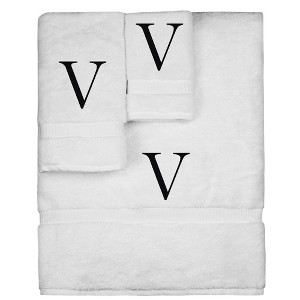 BC BARE COTTON Monogrammed Towel Set, Personalized Gift, Set of 3 - White - Black Block - 1 of 4