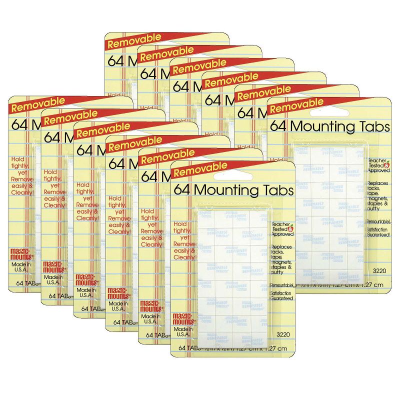 Magic-Mounts® Removable Mounting Tabs, 1/2" x 1/2", 64 Per Pack, 12 Packs, 1 of 3