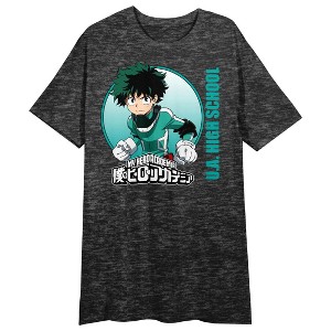 My Hero Academia Deku Crew Neck Short Sleeve Charcoal Heather Women's Night Shirt - 1 of 2