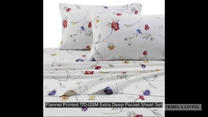 Tribeca Living Printed Cotton Flannel Extra Deep Pocket Sheet Set, 2 of 5, play video