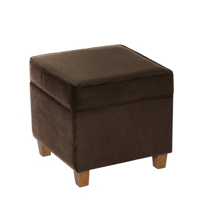 Chocolate Brown Velvet Square Storage Ottoman with Honey Oak Legs