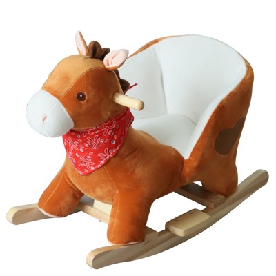 Qaba Kids Ride On Rocking Horse Sturdy Wooden Constructure with Songs for Boys or Girls