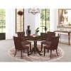 NeoClassical 5 Piece Dinette Set - Round Kitchen Table & 4 Burgundy Parson Chairs - Mahogany Finish - 2 of 4