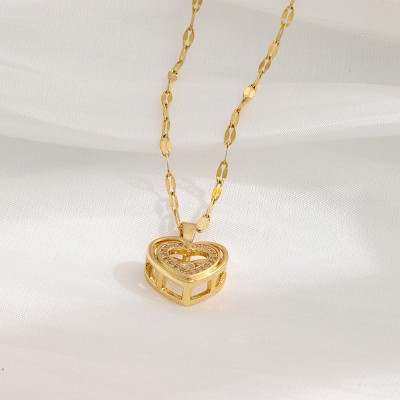 Boersma Double-Layer Love Necklace for Women – Elegant Metal Pendant with Sparkling Rhinestones, Fashion Jewelry for Daily Wear