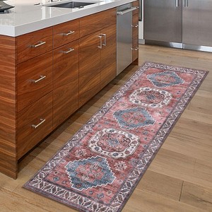 Washable Non Slip Low Pile Area Rug for Living Room Vintage Floral Indoor Carpet Stain Resistant Foldable Floor Cover - 1 of 4