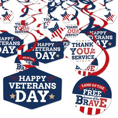 Big Dot of Happiness Happy Veterans Day - Patriotic Hanging Decor - Party Decoration Swirls - Set of 40