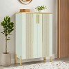 Resenkos 6-Tier Wooden Shoe Cabinet, Space-Saving Organizer with Sliding Doors, Perfect for Home & Office, Gold & White - 2 of 4