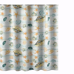 Greenland Home Fashions Kona Luxurious Buttonhole Top Shower Curtain 72" x 72" Ocean - 1 of 4