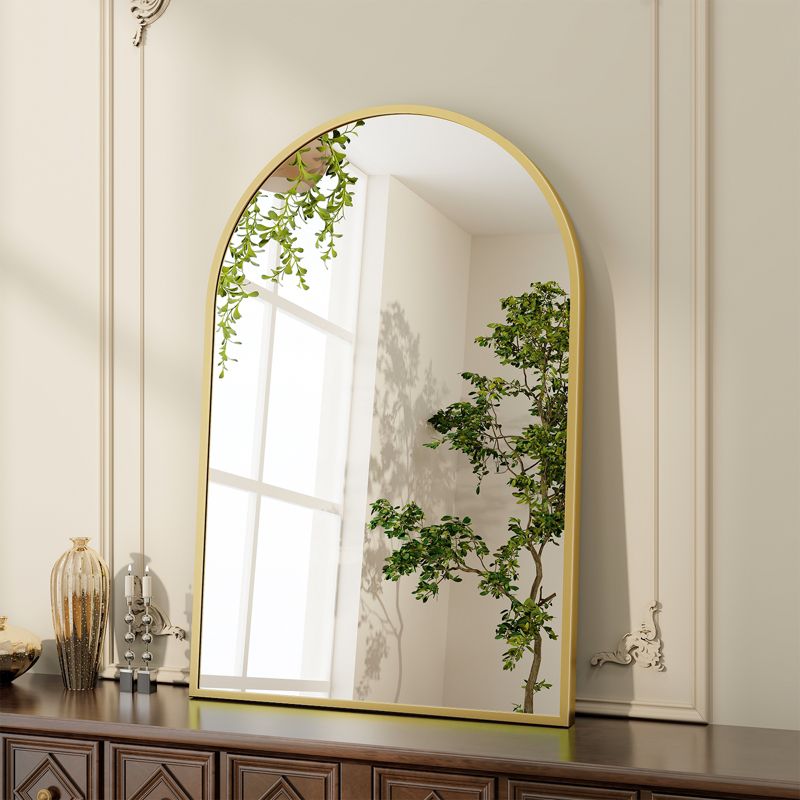 BEAUTYPEAK Arched Bathroom Mirror Rectangle With Rounded Top Decorative Wall Mirror Vanity Mirror, 1 of 5