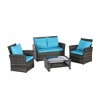 4-Piece Outdoor Patio Rattan Conversation Sofa Set with Tempered Glass Coffee Table - 4 of 4
