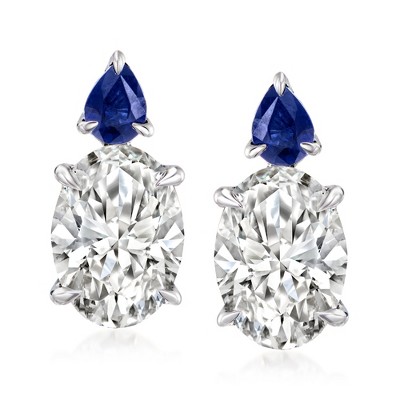 Ross-Simons 3.00 ct. t.w. Lab-Grown Diamond Drop Earrings With .40 ct. t.w. Sapphires in 14kt White Gold