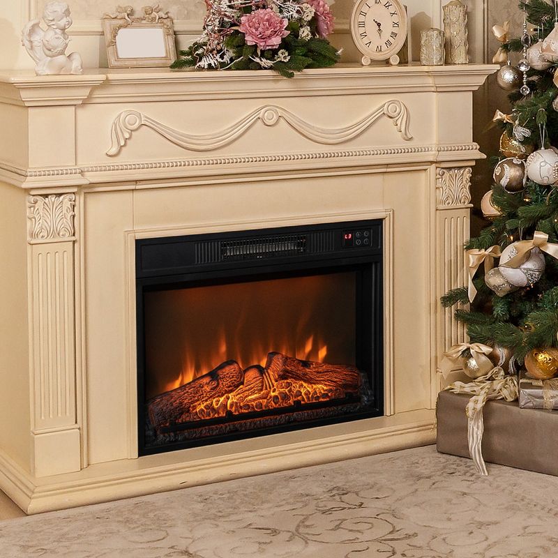 Costway 23" Electric Fireplace Insert Heater w/ Log Flame Effects Remote Control 1400W, 2 of 11