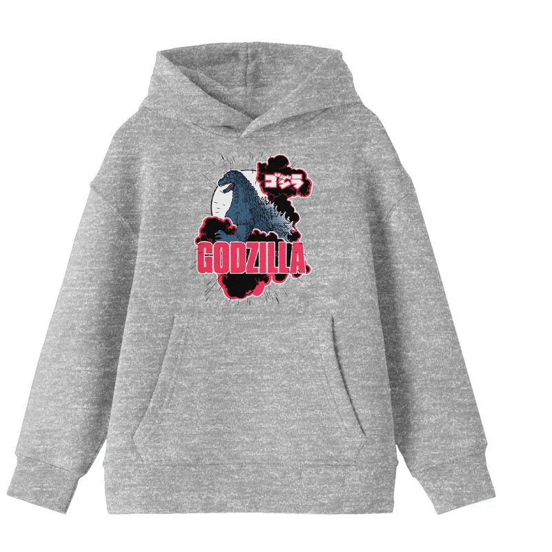 Godzilla Classic Art and Logo Youth Athletic Gray Hoodie, 1 of 3