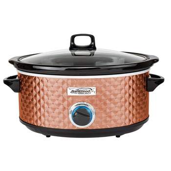 MegaChef Round Triple 1.5 Quart Slow Cooker and Buffet Server in Brushed Copper