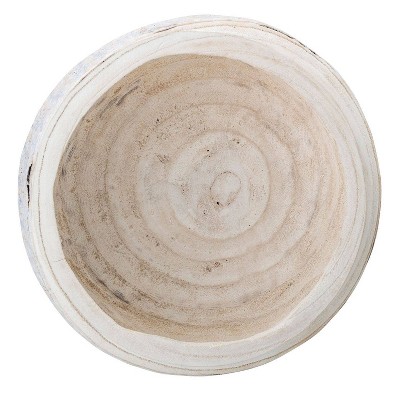 Hand-Carved Whitewashed Paulownia Wood Decorative Bowl