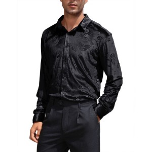 Mens Embosse Dress Shirts Casual Long Sleeve Button Down Regular Fit Shirts - 1 of 4
