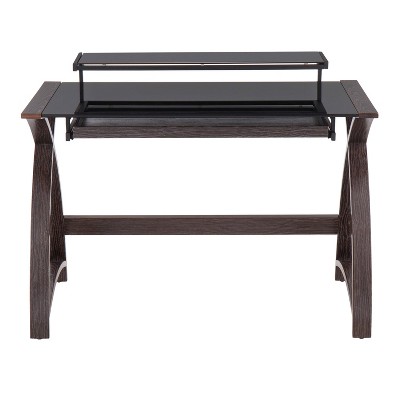 Bentley 43'' Dark Grey Wood and Black Glass Mid-Century Modern Desk with Hutch