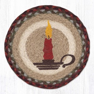 Earth Rugs Christmas Candle Round Trivet – 10" Holiday Candle Print on Braided Natural Jute Table Mat - 1 of 3