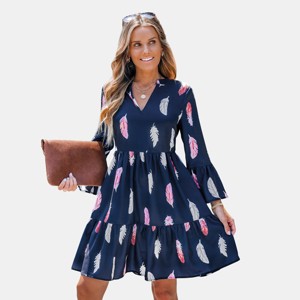 Women's Long Sleeve Floral V Neckline At Knee Length Dress - Cupshe - 1 of 4